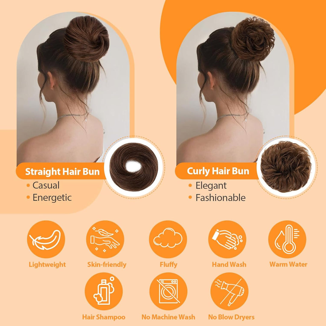 S-noilite Echthaar Dutt - Scrunchies für Gewellt Haar für Frauen, Elastisches Haarteil mit Gummiband