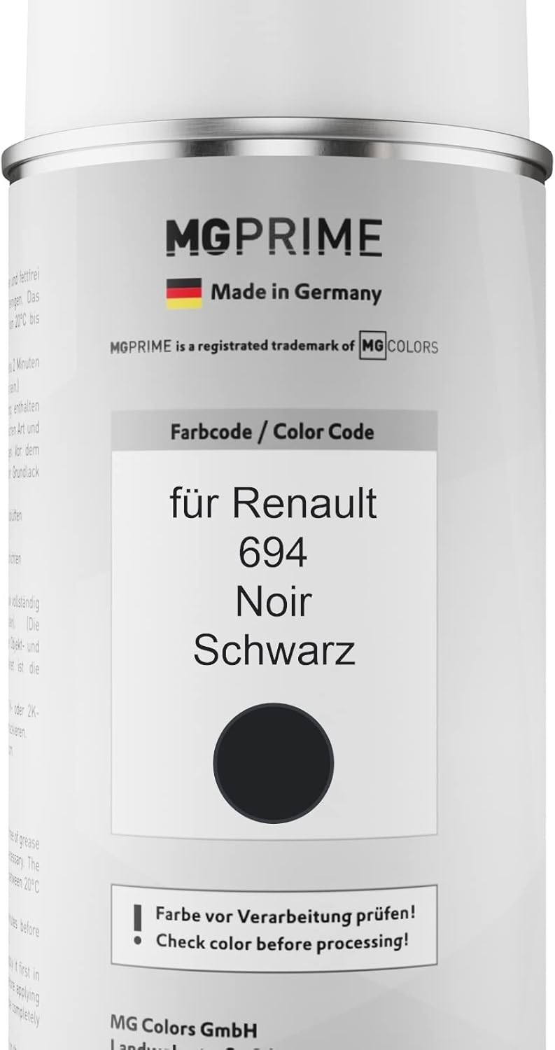 MG PRIME Autolack Sprühdosen Set für Renault 694 Noir/Schwarz Basislack Klarlack Spraydose 400ml