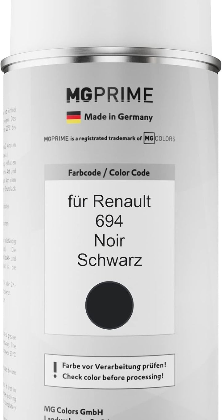 MG PRIME Autolack Sprühdosen Set für Renault 694 Noir/Schwarz Basislack Klarlack Spraydose 400ml