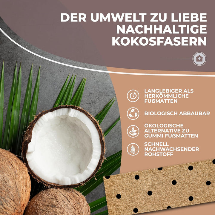 ElbFuchs Kokos Fussmatte 75x25cm mit Punkten I Extra langlebige & rutschfeste Kokosmatte I Für Innen
