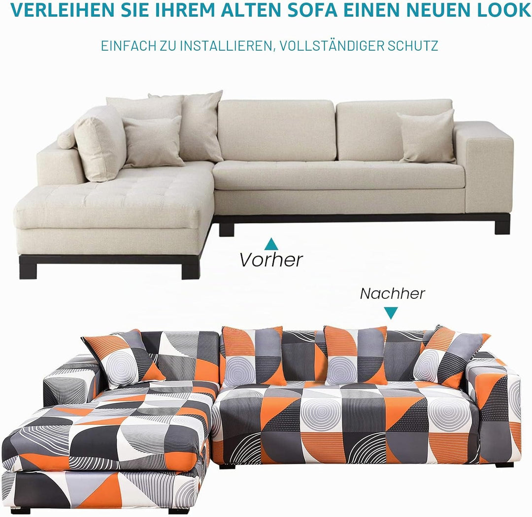 ShowyLive Sofa Überzug Couch Überzug 2er Set für Ecksofa L-Form Sofabezug 3 Sitzer+3 Sitzer, mit 4 S