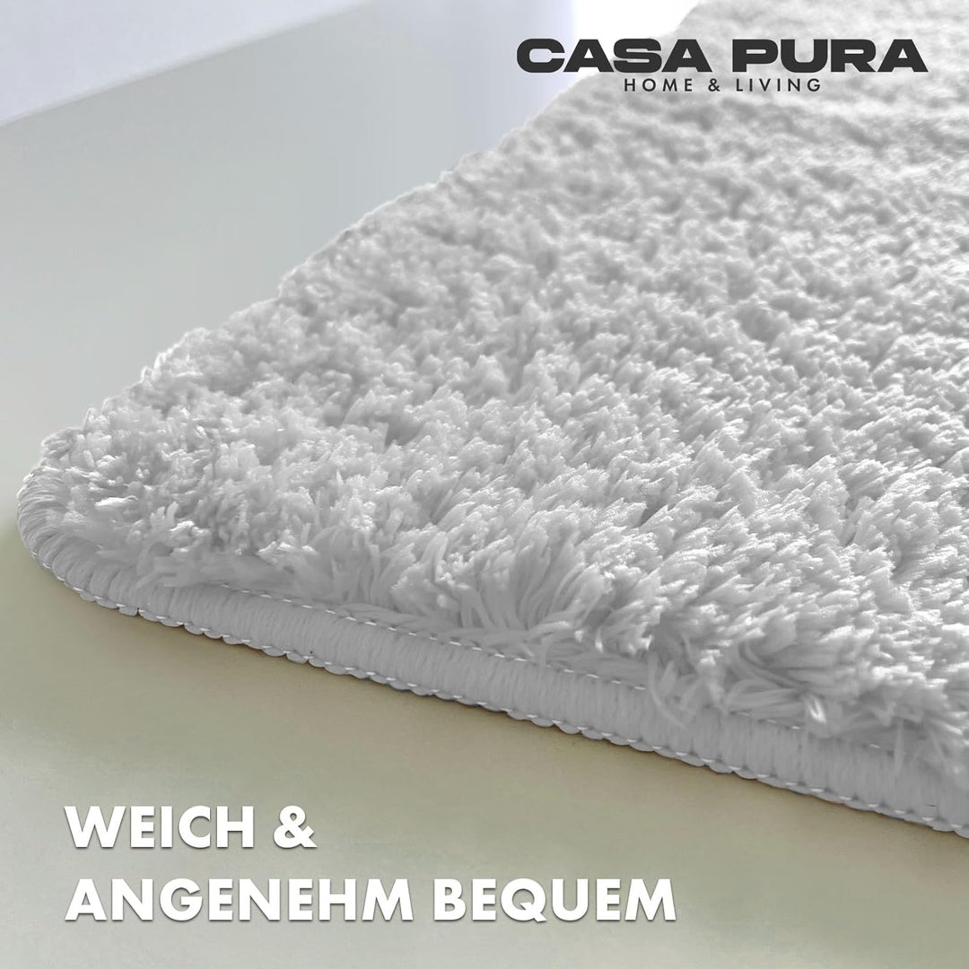 casa pura Badematte weiss weicher, Flauschiger Badezimmerteppich in Shaggy Optik, Badvorleger rutsch