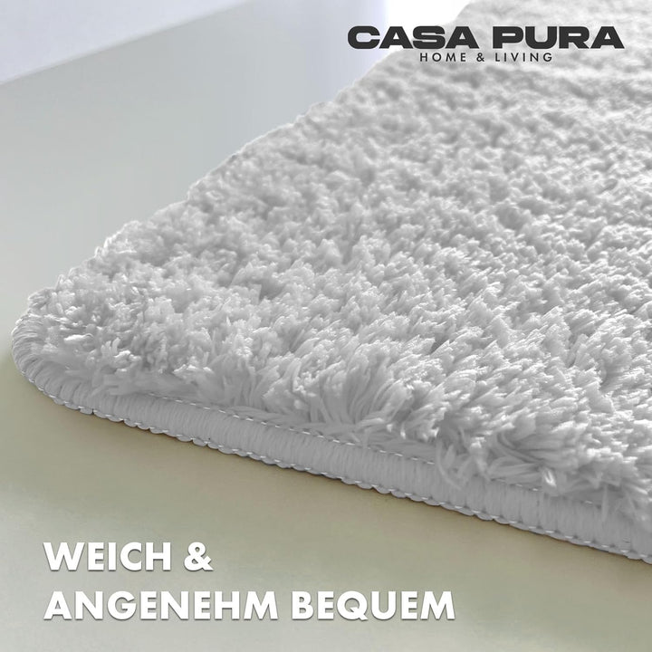 casa pura Badematte weiss weicher, Flauschiger Badezimmerteppich in Shaggy Optik, Badvorleger rutsch