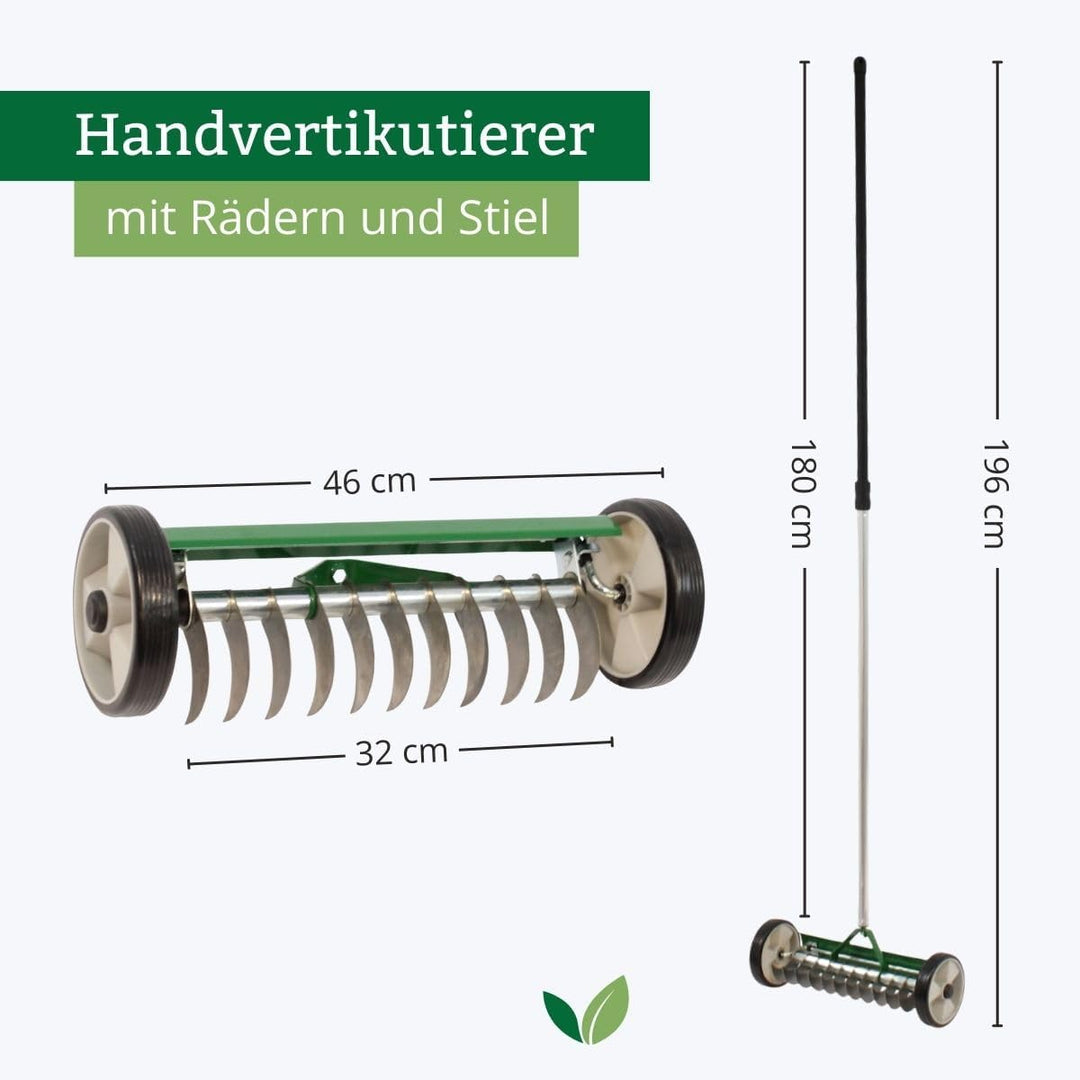 Rekord Handvertikutierer (Stahl) Arbeitsbreite 32 cm mit Aluminiumstiel (180 cm) Rasenlüfter, Moosen