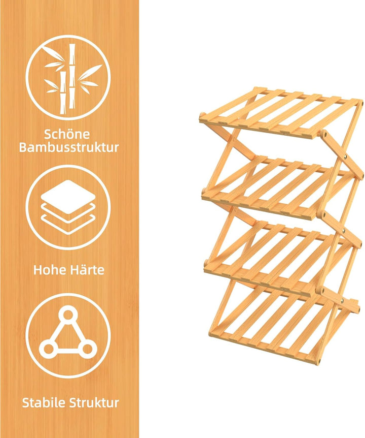 homewell Schuhregal aus Bambus mit 4 Ebenen, vertikales Schuhablage, Faltbares Montagefreies, Schuhr