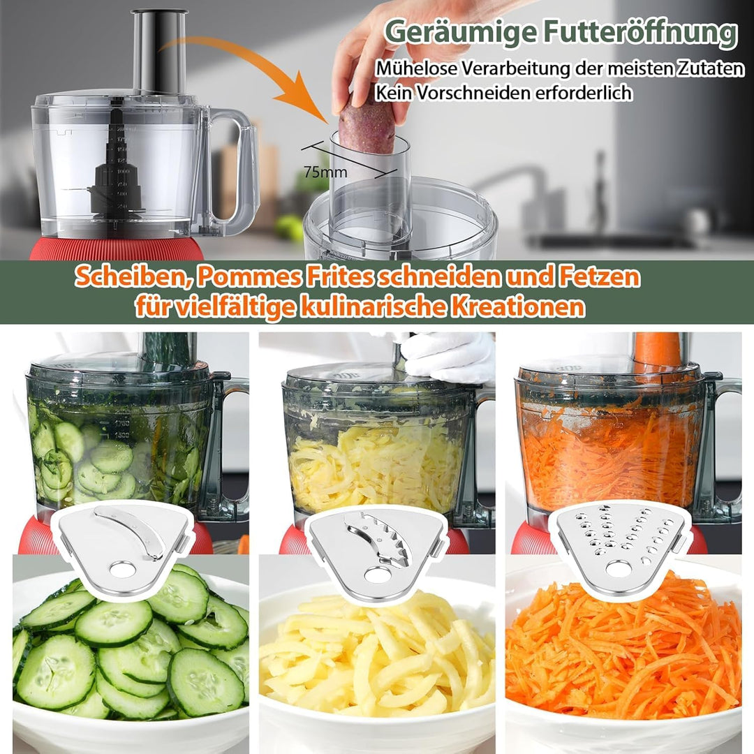 1500W Küchenmaschine und Mixer Kombination, 2,5L Zerkleinerer für Fleisch, Gemüse und Teig, 2L Stand