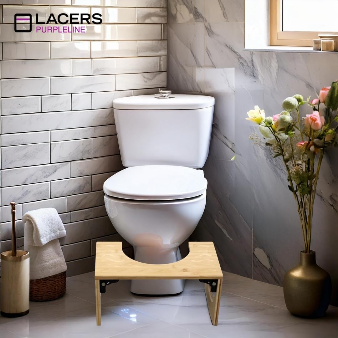 Lacers PurpleLine Toilettenhocker aus Bambus klappbar Ergonomischer WC-Hocker 400x250x205mm platzspa
