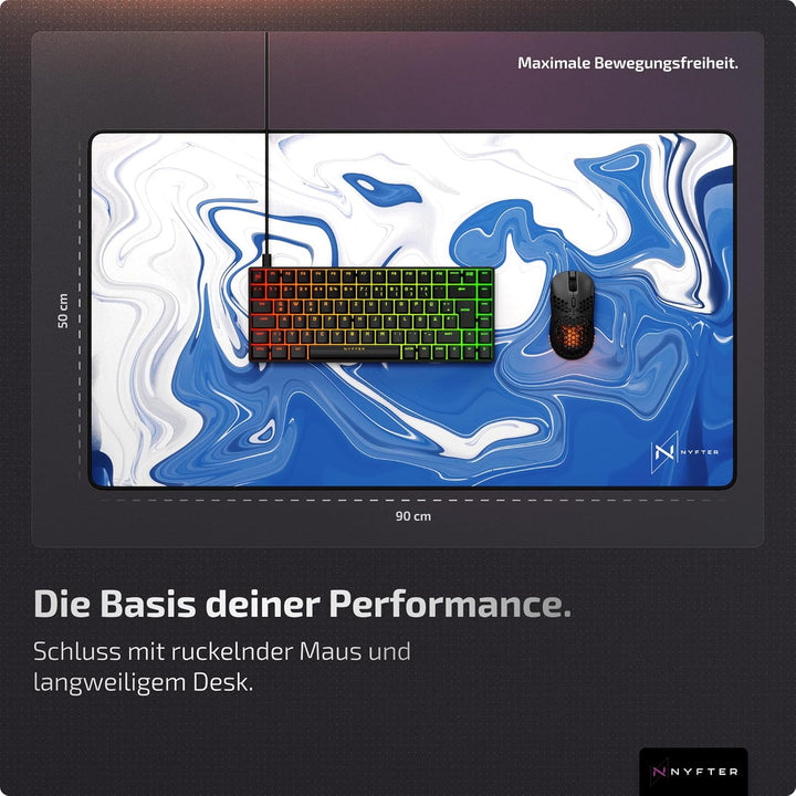 Nyfter - Premium XXL Gaming Mauspad Nyfpad 900x500mm Mousepad im Liquid Design Wellenfrei mit extra