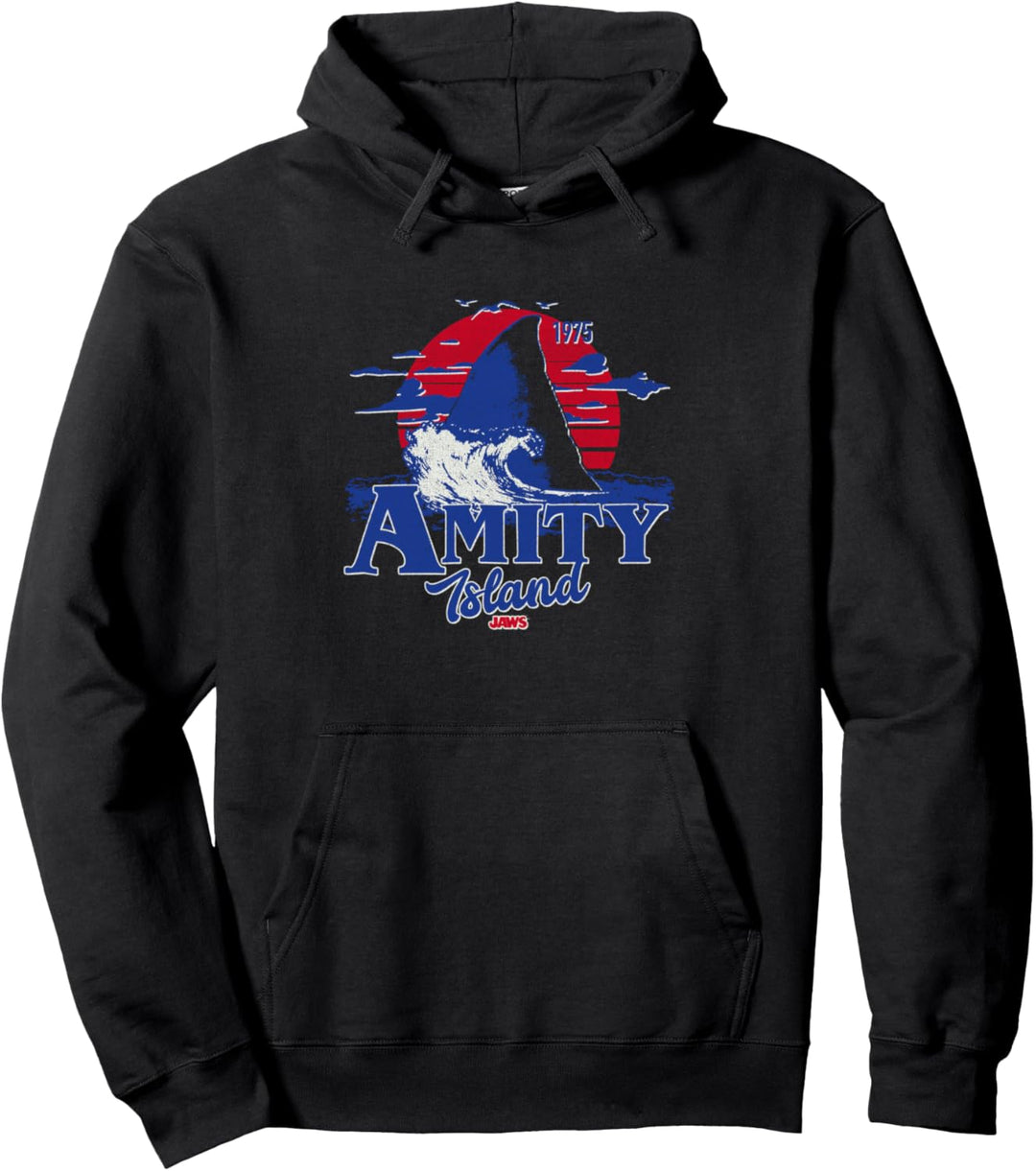 Jaws Transparent Shark Fin Amity Island Script Pullover Hoodie