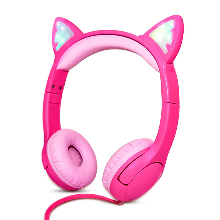 Olyre Toddlers Headphones with Microphone-85dB Safe Volume Limited and LED Light Up cat Ears Wired H
