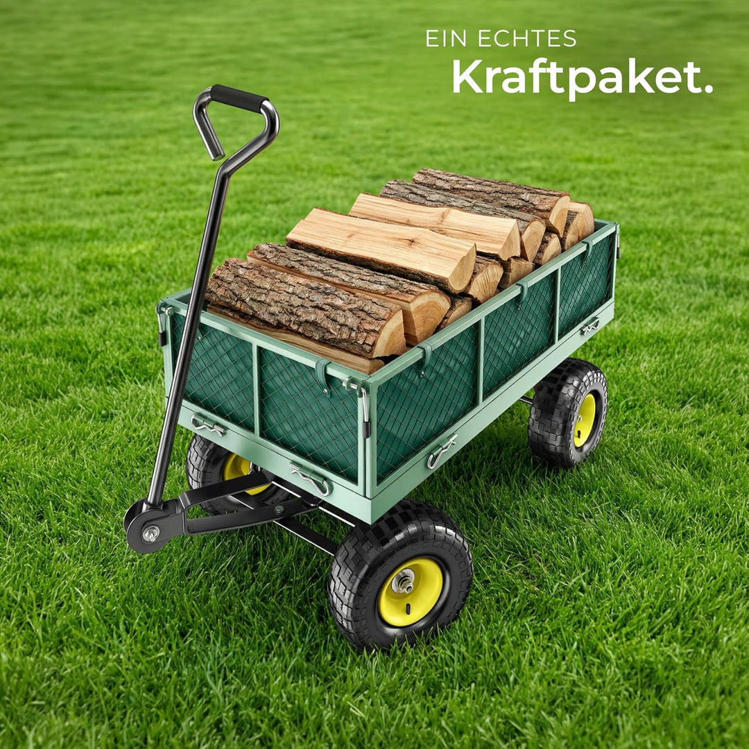 tectake® Bollerwagen, Handwagen mit Seitenwand klappbar, Transportwagen für Strand, Rollwagen für Ga