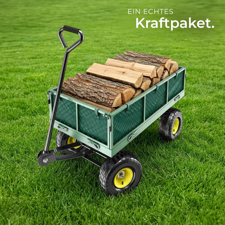 tectake® Bollerwagen, Handwagen mit Seitenwand klappbar, Transportwagen für Strand, Rollwagen für Ga