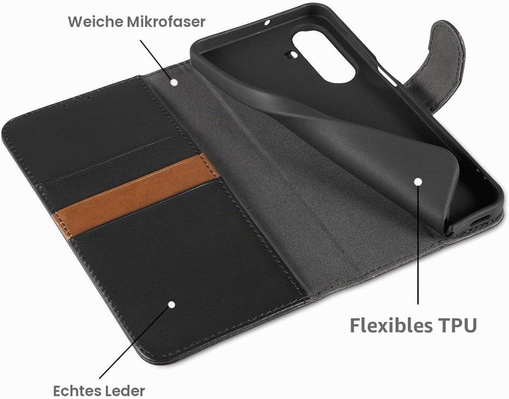 LENSUN Echtleder Hülle für Samsung Galaxy A17, Handyhülle [Echtes Leder][Magnetverschluss][RFID Wall