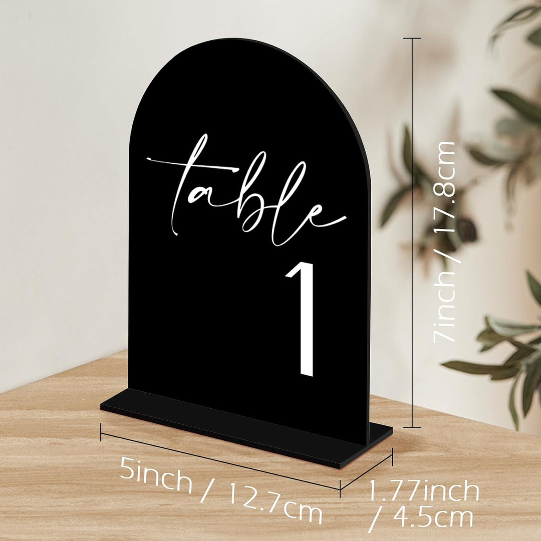 Black Arch Acryl-Tischnummern mit Ständer 1–15, 12,7 x 17,8 cm, schwarzes gewölbtes Acrylschild und