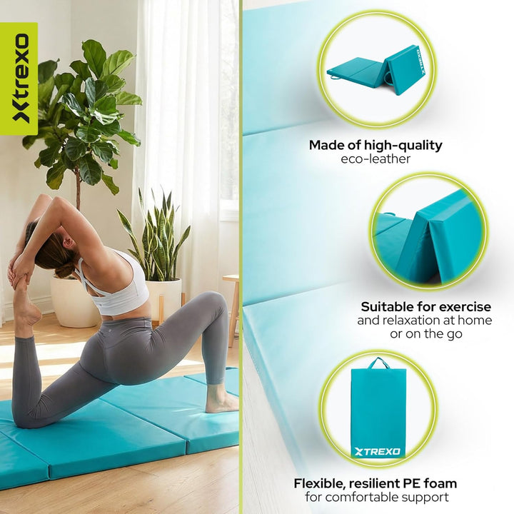 XTREXO Klappbare Gymnastikmatte – Turnmatte 4-teilig – Kunstleder & EPE-Schaumstoff – Faltbar mit Tr