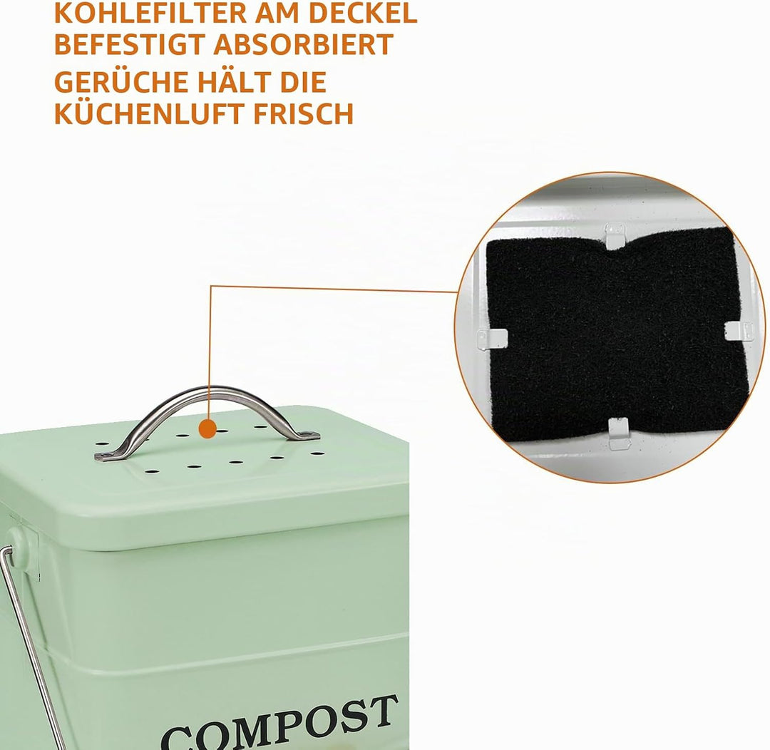 Metall komposteimer mit Deckel Küche biomülleimer Arbeitsplatte und Unterschrank Mini komposter, 6L