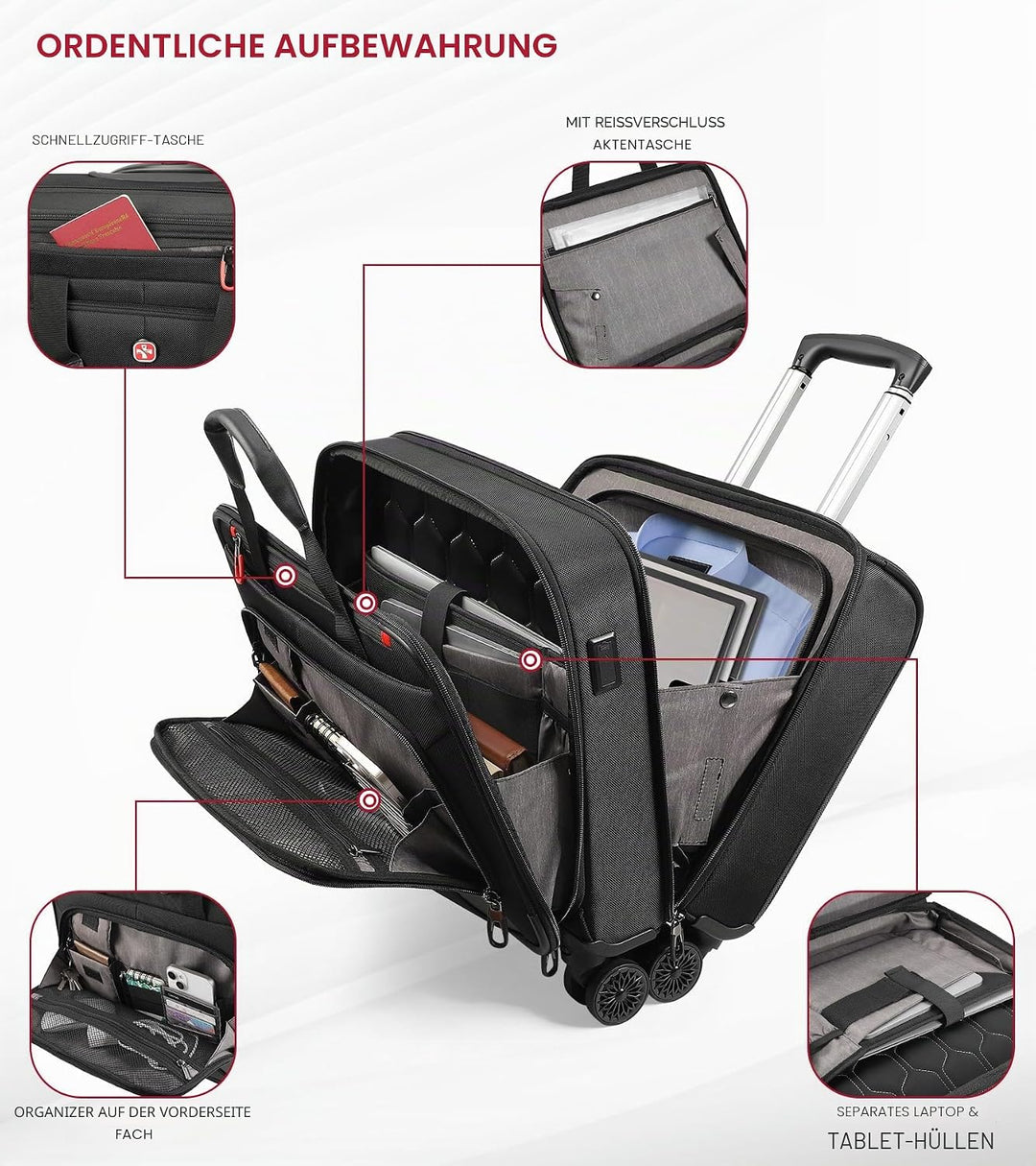 star cloud Laptop Trolley 17 Zoll, Business Trolley Herren, Laptop-Aktentasche mit 4 Rollen, Laptopt