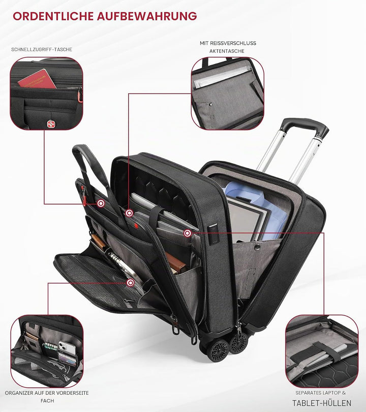 star cloud Laptop Trolley 17 Zoll, Business Trolley Herren, Laptop-Aktentasche mit 4 Rollen, Laptopt