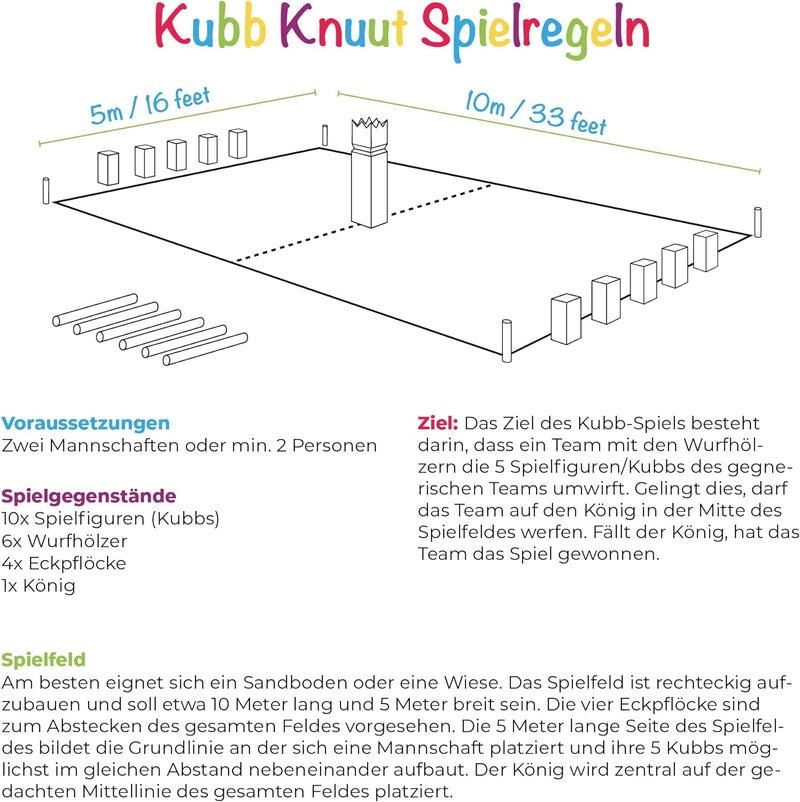 Toyfel XXL Kubb Spiel Knuut - FSC® Holzspiel mit Stoffbeutel – Spannendes Schweden Schach aus Kiefer