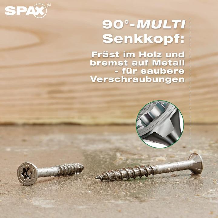 SPAX Universalschraube, 4,5 x 60 mm, 180 Stück, Teilgewinde, Senkkopf, T-STAR plus T20, 4CUT, Edelst
