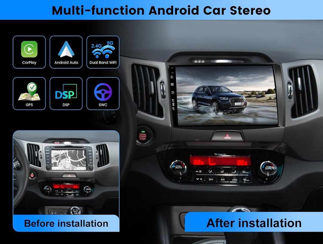 [4G+64G] 9 Zoll Autoradio für Kia Sportage (2010-2015) GPS Navigation - Wireless CarPlay Android Aut