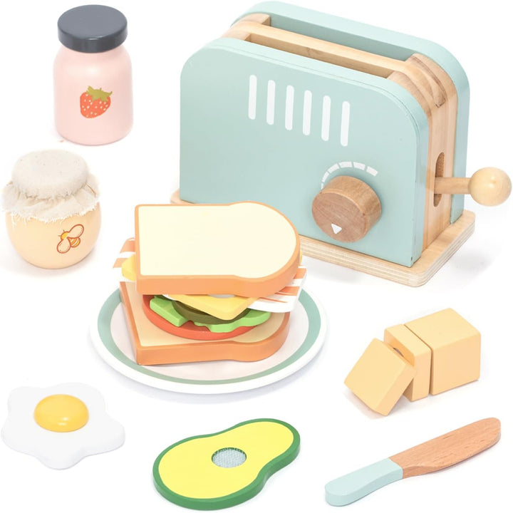 UMU® Holz Toaster & Sandwich Küchenspielzeug - inkl. Pop-up Toaster, Butter schneiden, Kinderküche Z
