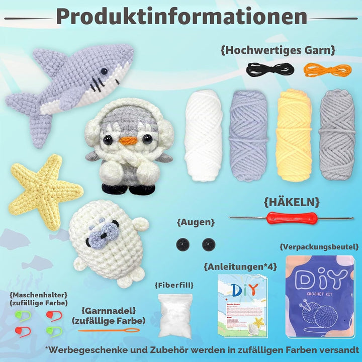 YAMAXIN Häkelset für Anfänger – Ocean Animal Amigurumi DIY Garn Kit mit Schritt-für-Schritt-Anleitun