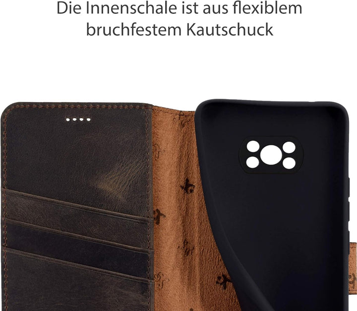 Suncase Book-Style Hülle kompatibel mit Xiaomi Poco X3 NFC Leder Tasche (Slim-Fit) Lederhülle Handyt
