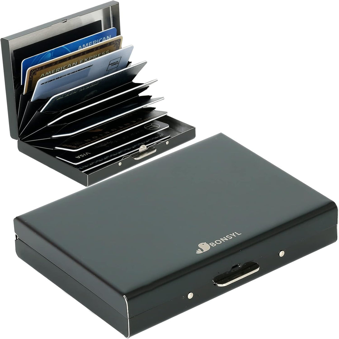 BONSYL® RFID Slim Kreditkartenetui aus Metall für Damen und Herren, Kreditkartenetui mit 10 Kartenfä