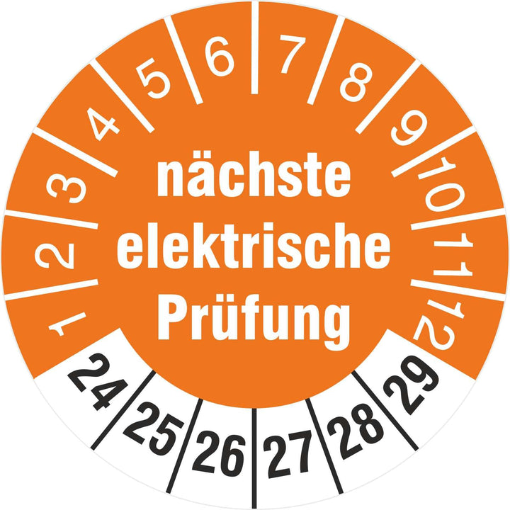 2500 Prüfplaketten 30 mm nächste elektrische Prüfung 2024-2029 Prüfetiketten 2500 30mm Durchmesser,