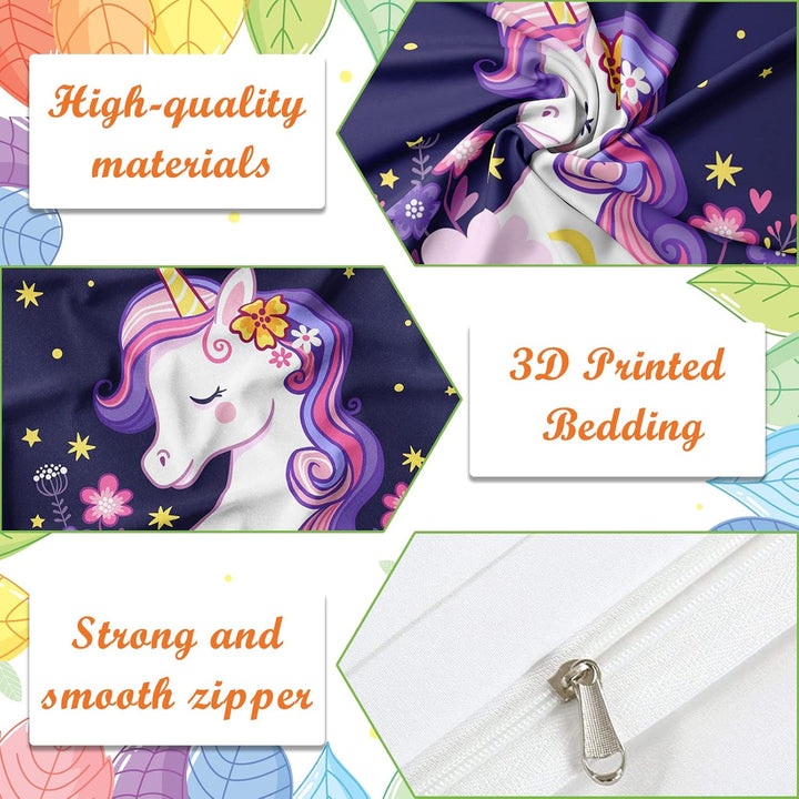 Bettwäsche-Set für Einhorn 3D-Druck, Kinder Bettwäsche Set Tier Einhorn Motiv Mikrofaser Bettbezug S
