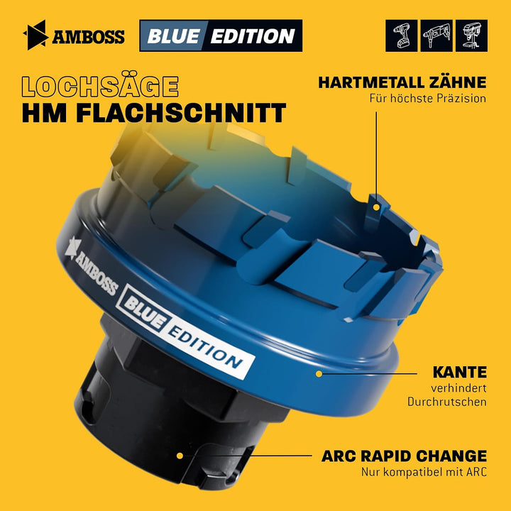 HM Flachschnitt Rapid Change Lochsägen Set Amboss Werkzeuge 16/22/25/32/40 mm - BLUE EDITION mit Sch