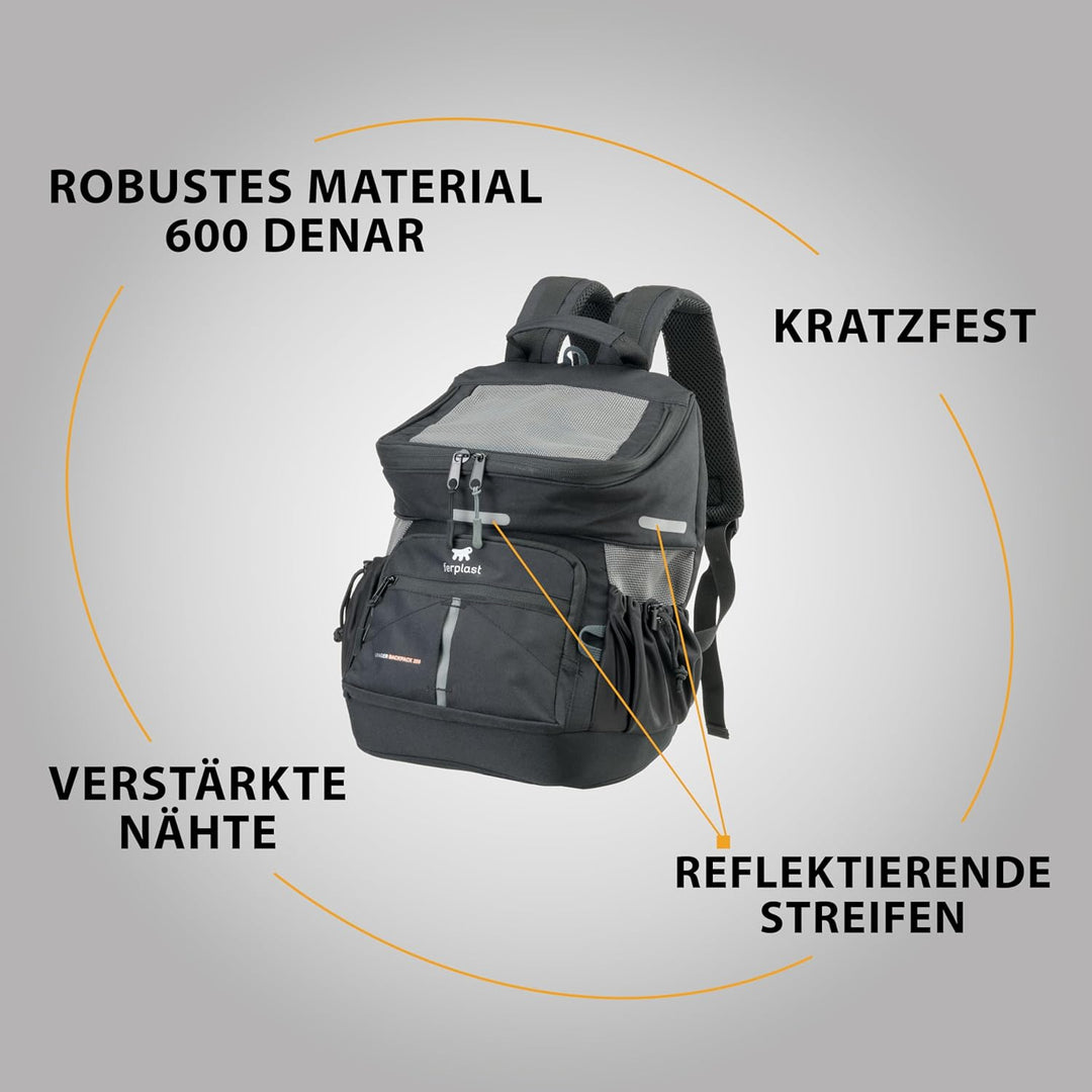 Ferplast Hunderucksack Voyager Backpack, Katzenrucksack, Hundetasche, Hundebox, Weite Öffnung, verst