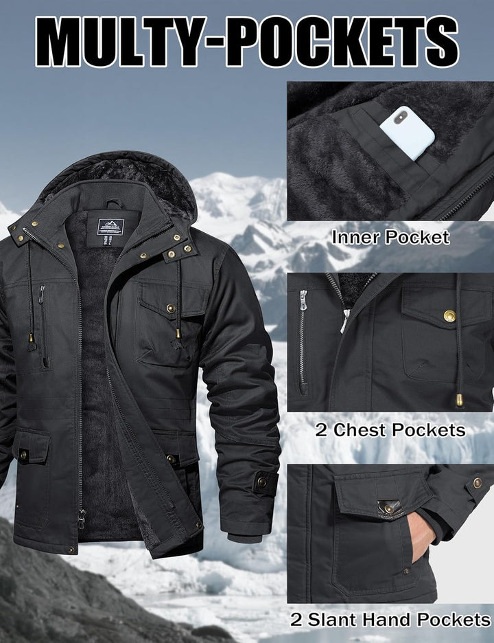 MAGCOMSEN Winterjacke Herren Warm Gefüttert Jacke Fleece Winterparka Winddicht Outdoor Übergangsjack