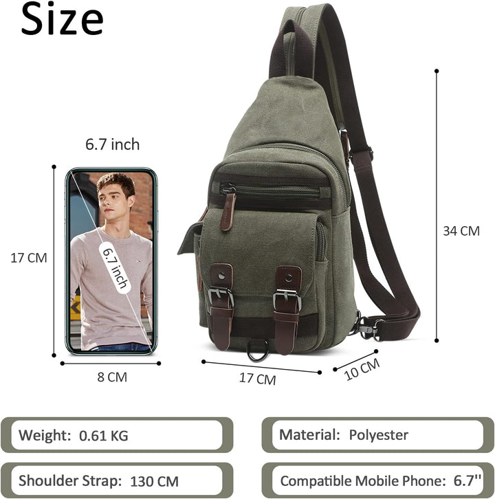 VARLIVOO Herren Sling Bag Retro Crossbody Bag Klein Umhängetaschen Schultertasche Outdoor Sportarten