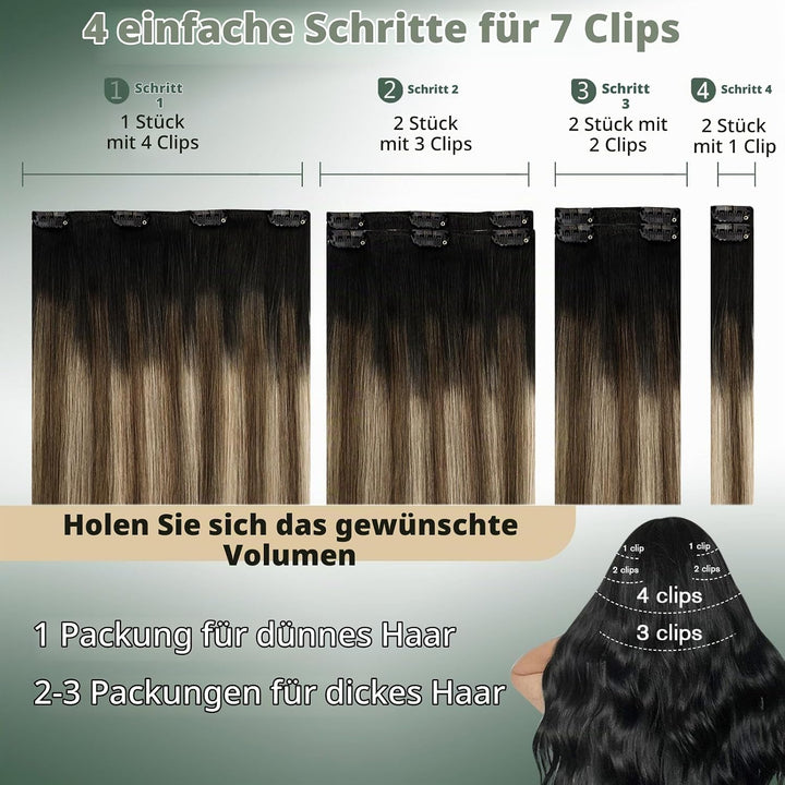 Ugeat Clip in Extensions Echtes Haar Haarverlängerungen 35cm 120g Clip in Schwarz bis Braun und Kara