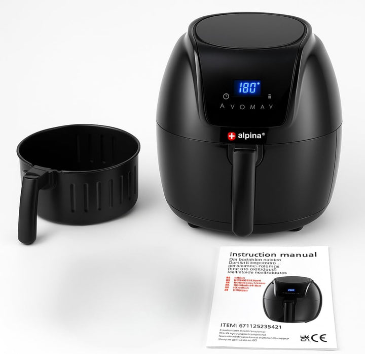 alpina Heissluftfritteuse - 5 Liter - 230V - Airfryer - Digitaler Touchscreen - Huhn, Gemüse, Brot,