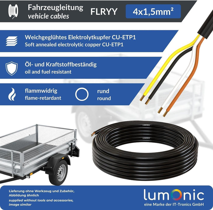 10m Lumonic 1m FLRYY Fahrzeugkabel 4 adrig I Fahrzeugleitung mit Kabelquerschnitt 4x 1,5mm² I Kabel
