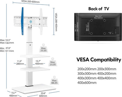 FITUEYES TV Ständer Weiss Serie-S 32-65 Zoll bis 40kg TV Halterung mit 3 Ablagen Fernsehständer in W