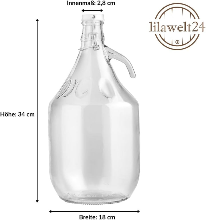 lilawelt24 4 STÜCK 5L Gärballon mit BÜGELVERSCHLUSS Flasche Glasballon Weinballon Bügelflasche Glasf