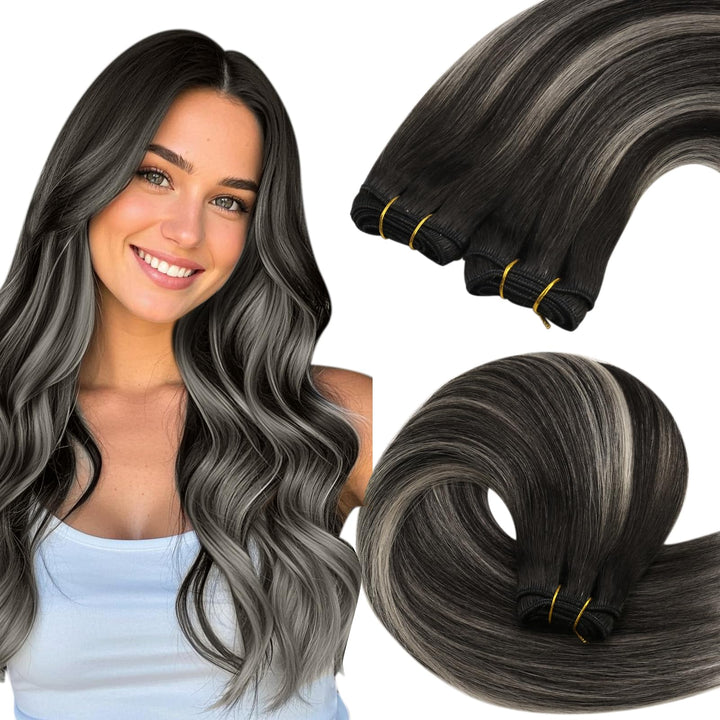 YoungSee Echthaar Tressen Ombre Silber Tressen Echthaar Lang 55cm Haartressen Echthaar Remy Echthaar