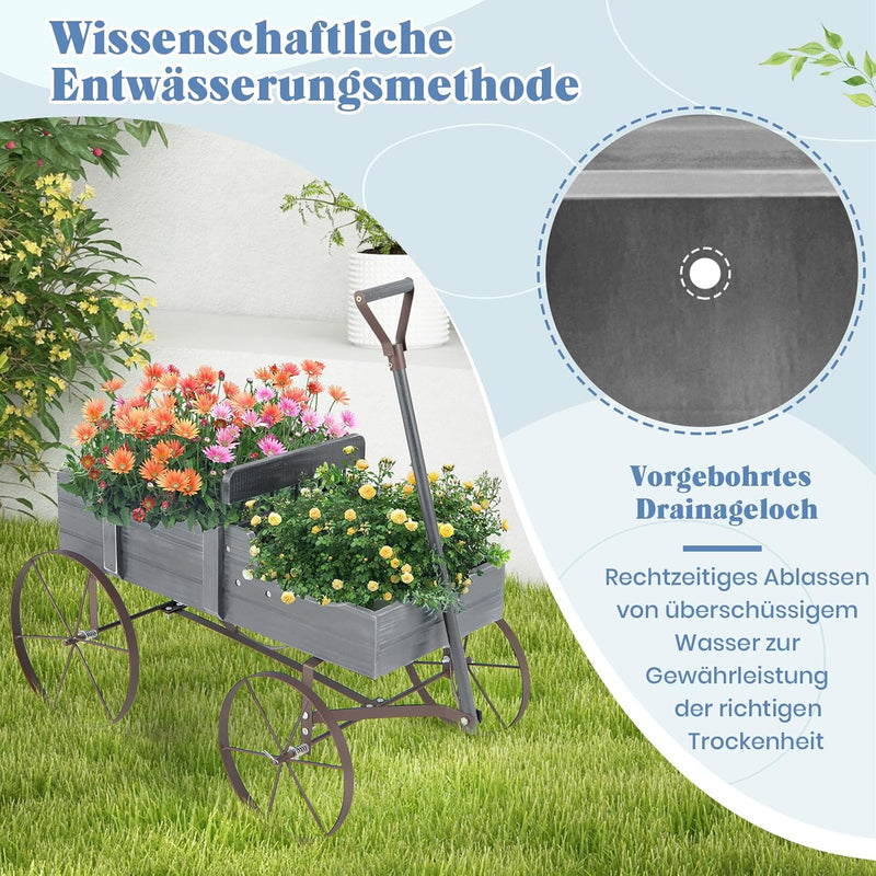 RELAX4LIFE Blumenständer mit 4 Rädern aus Metall, Pflanzwagen aus Massivholz, Holzwagen bis zu 15 kg