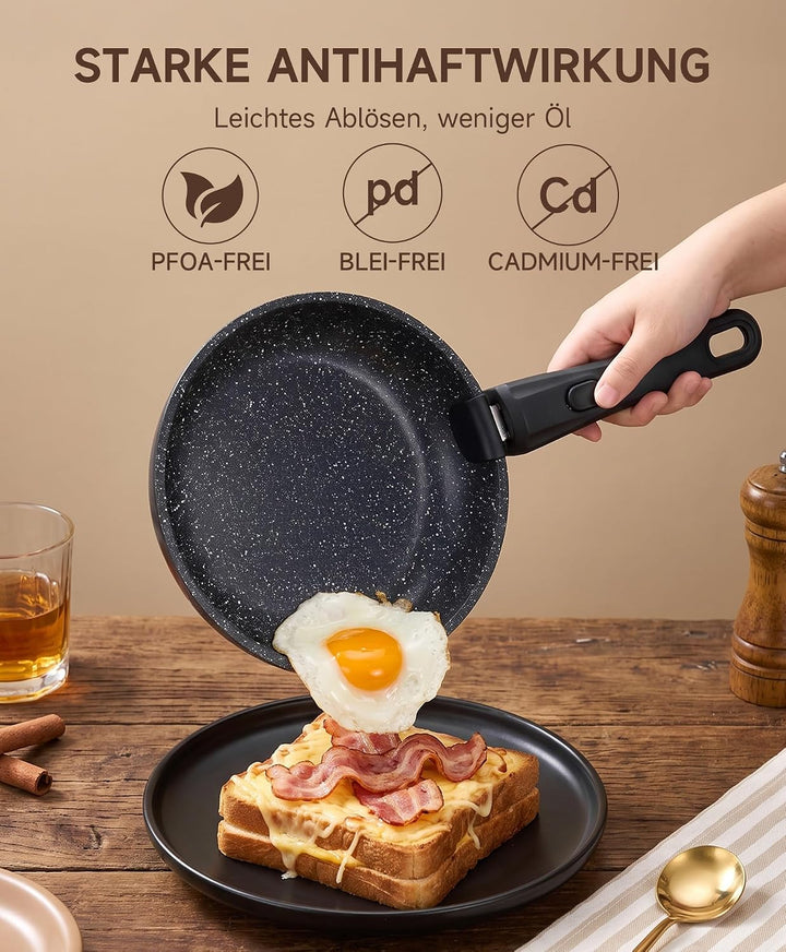 JEETEE Topfset und Pfannenset 19-teilig Antihaft mit abnehmbaren Griffen Schwarz 19 Pcs 19, Schwarz