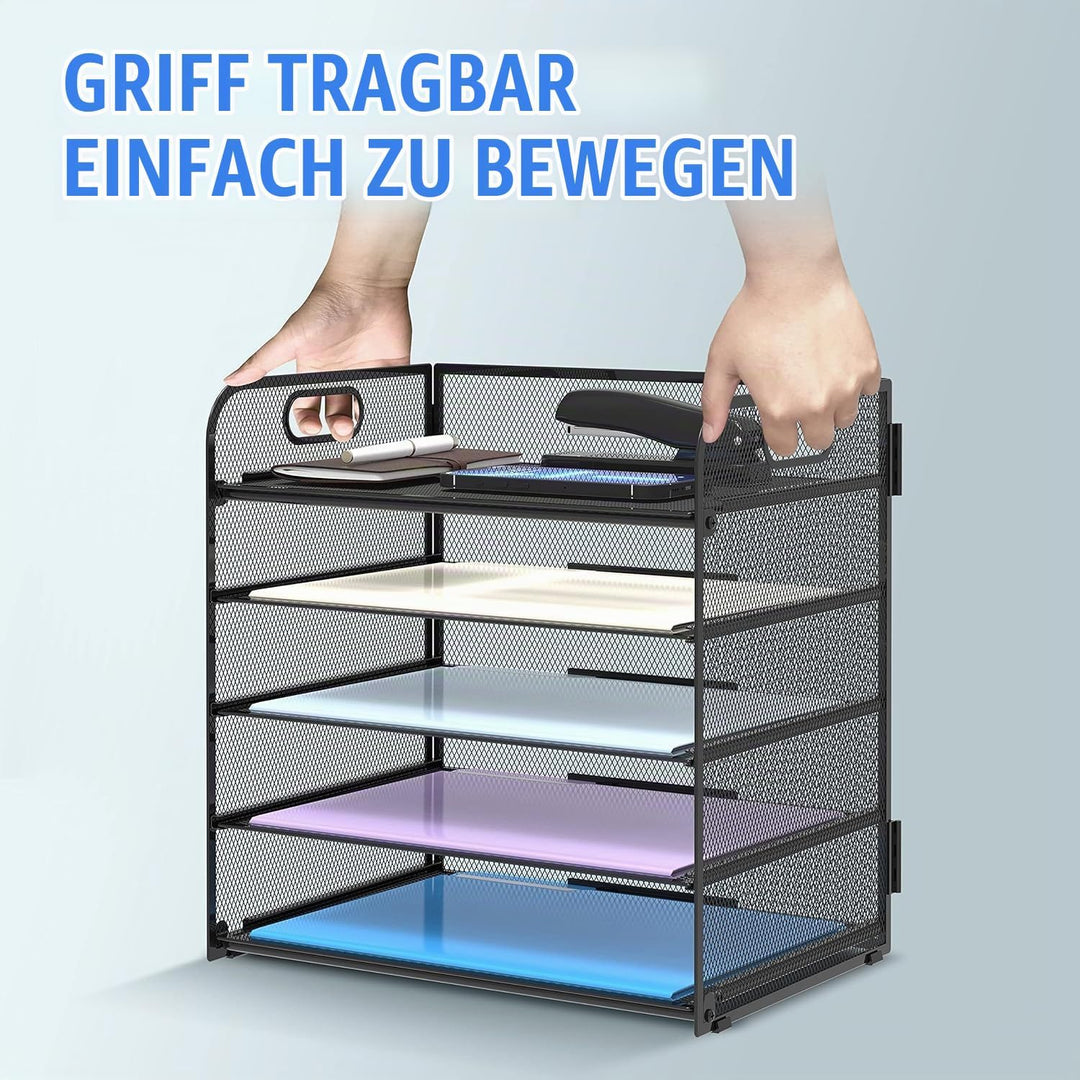 5 Ebenen Papier Organizer Briefablage Organizer, Mesh Metall Schreibtisch Akten Organizer mit Griff,