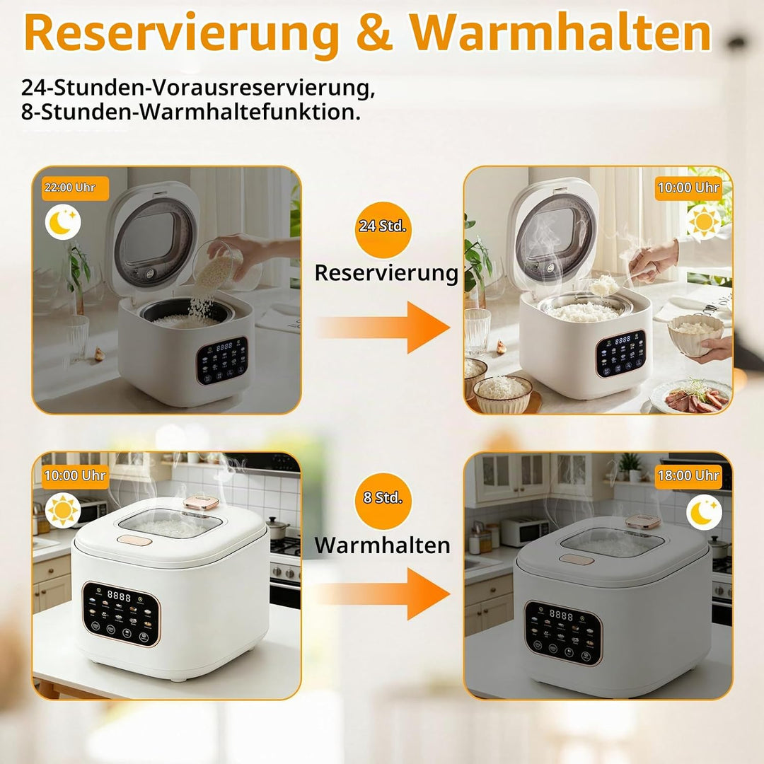 Reiskocher 3L, mit Low Sugar Funktion, 10 Programme, Low Carb Funktion | Rice Cooker, Dampfgarer, To