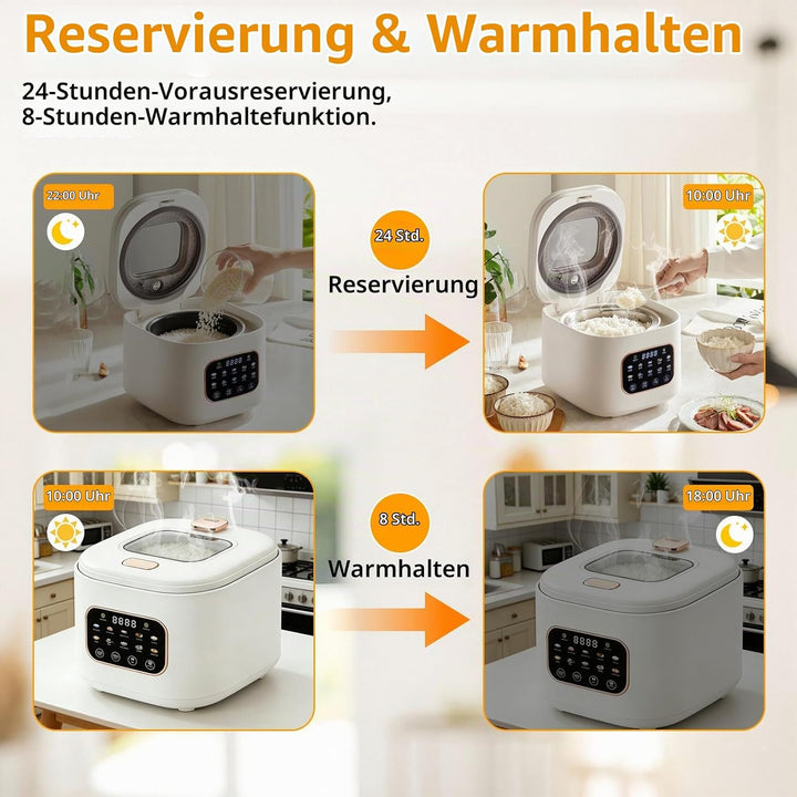 Reiskocher 3L, mit Low Sugar Funktion, 10 Programme, Low Carb Funktion | Rice Cooker, Dampfgarer, To