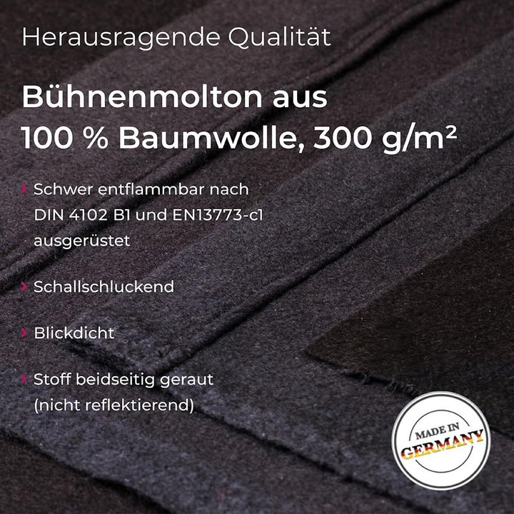 B1 Bühnenmolton konfektioniert – Molton-Vorhang aus Baumwolle, blickdichter Verdunkelungsvorhang mit