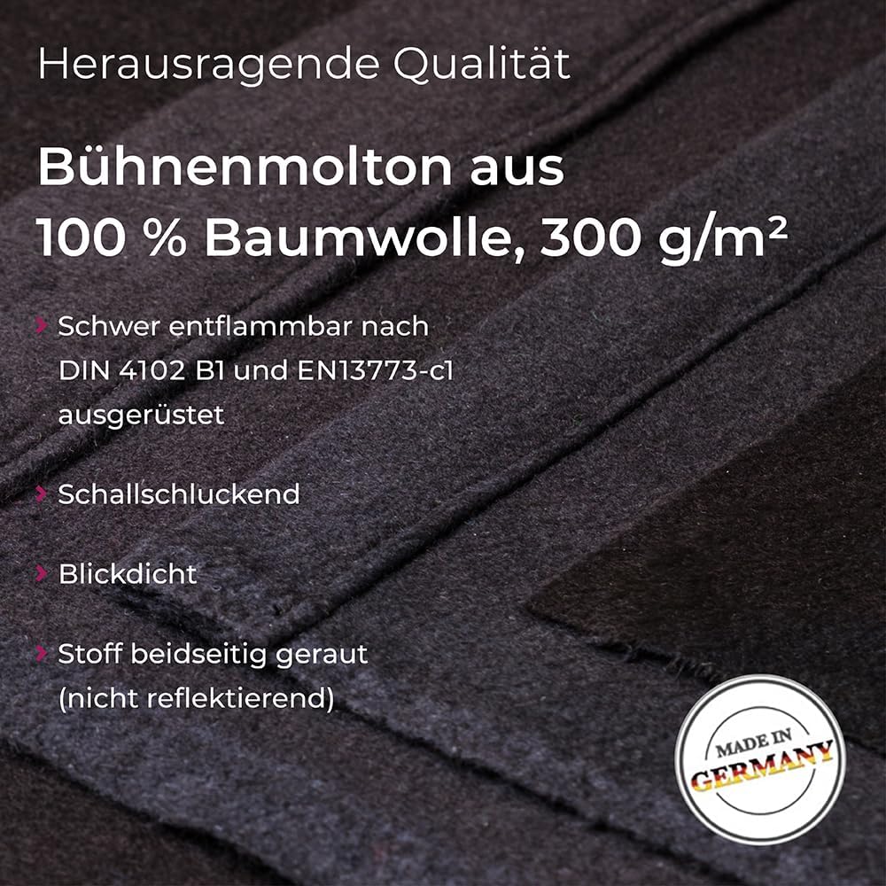 B1 Bühnenmolton konfektioniert – Molton-Vorhang aus Baumwolle, blickdichter Verdunkelungsvorhang mit