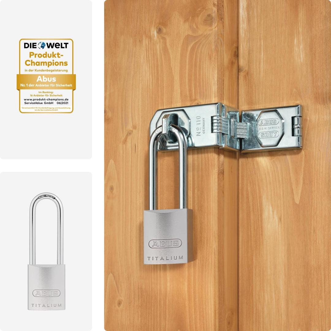 ABUS Titalium-Vorhangschloss 86TIIB/45HB80, Hochbügel ohne Zylinder, 04392, 86TIIB/45HB80