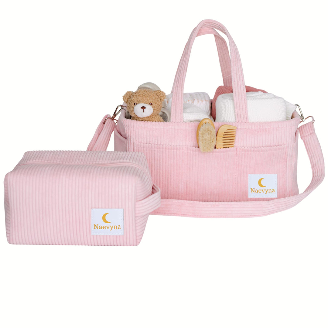 Wickelkorb Organizer aus Cord 2-in-1 mit Schultergurt und Windeltasche - Windel Caddy für den Wickel